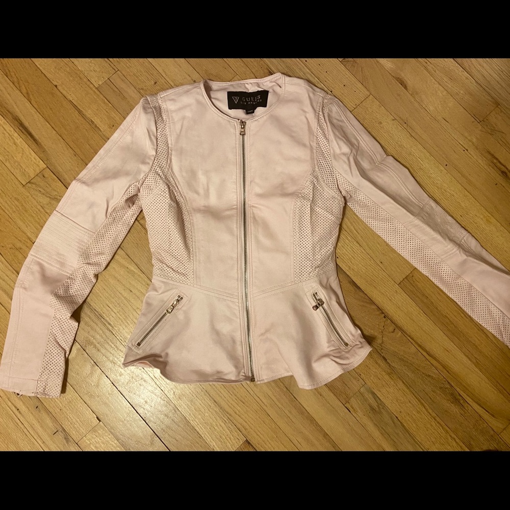 Light Pink Leather Peplum GUESS Jacket